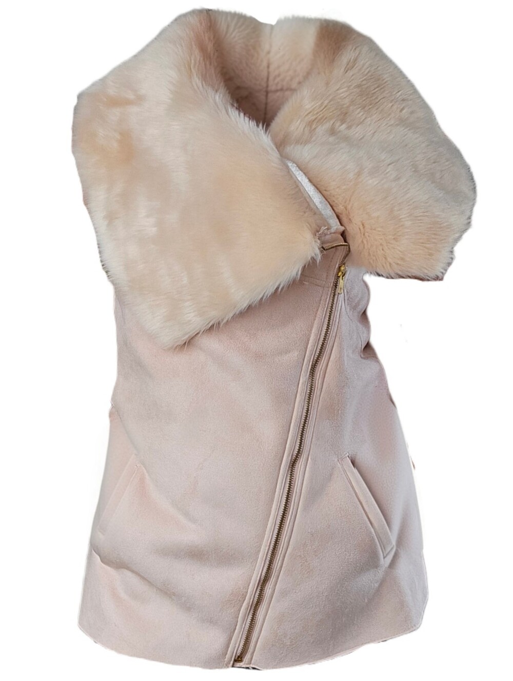 New Pink Faux Fur Asymmetrical Vegan Suede Vest Size Medium